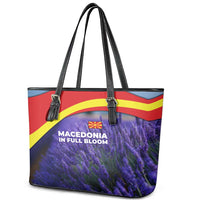 Macedonia Leather Tote Bag with Lavender Field and Bloom Curve Design - Wonder Print Shop