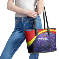 Macedonia Leather Tote Bag with Lavender Field and Bloom Curve Design - Wonder Print Shop