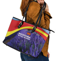 Macedonia Leather Tote Bag with Lavender Field and Bloom Curve Design - Wonder Print Shop