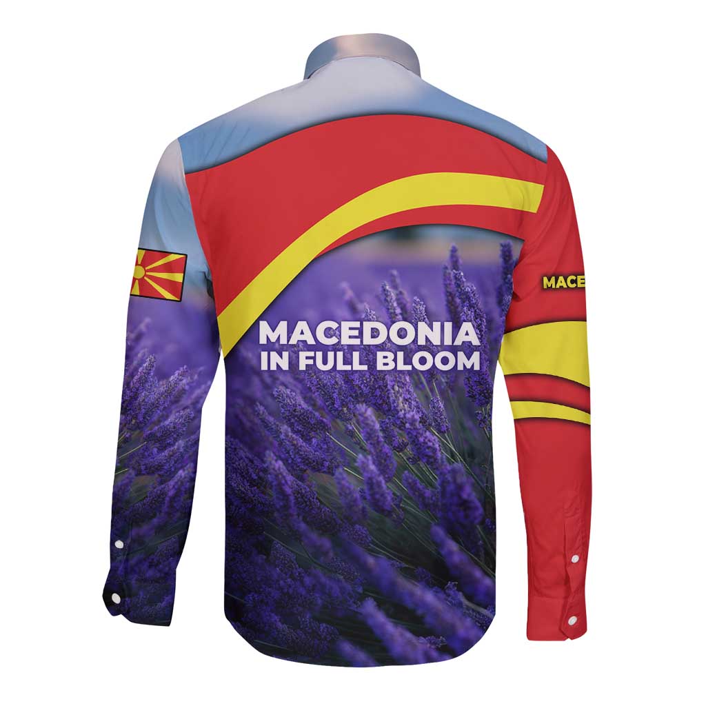 Macedonia Long Sleeve Button Shirt with Lavender Field and Bloom Curve Design - Wonder Print Shop