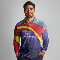 Macedonia Long Sleeve Polo Shirt with Lavender Field and Bloom Curve Design - Wonder Print Shop