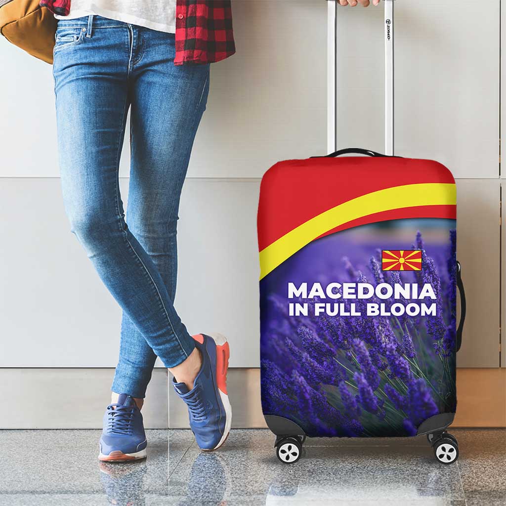 Macedonia Luggage Cover with Lavender Field and Bloom Curve Design - Wonder Print Shop