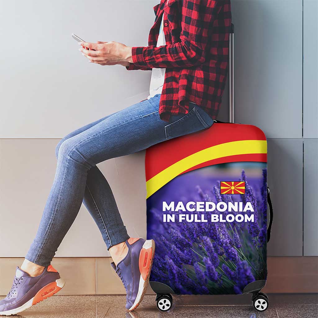 Macedonia Luggage Cover with Lavender Field and Bloom Curve Design - Wonder Print Shop