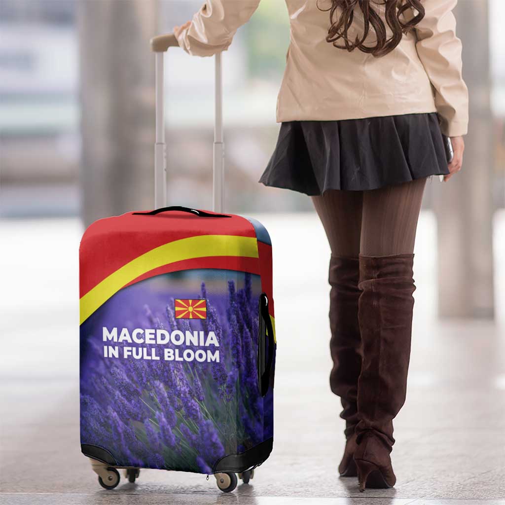 Macedonia Luggage Cover with Lavender Field and Bloom Curve Design - Wonder Print Shop
