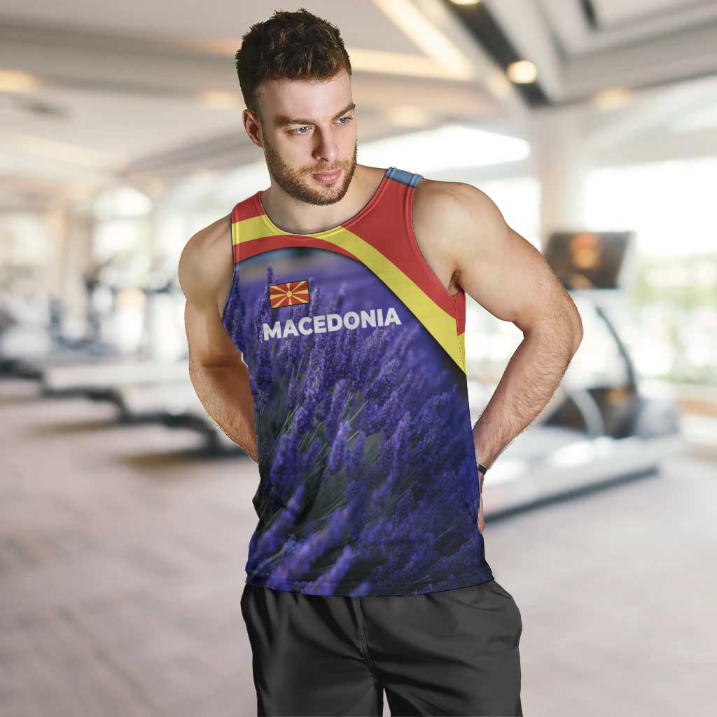 Macedonia Men Tank Top with Lavender Field and Bloom Curve Design - Wonder Print Shop