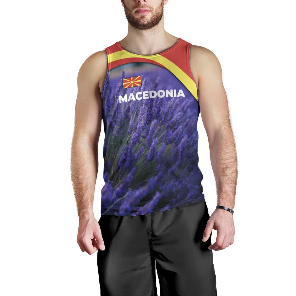 Macedonia Men Tank Top with Lavender Field and Bloom Curve Design - Wonder Print Shop