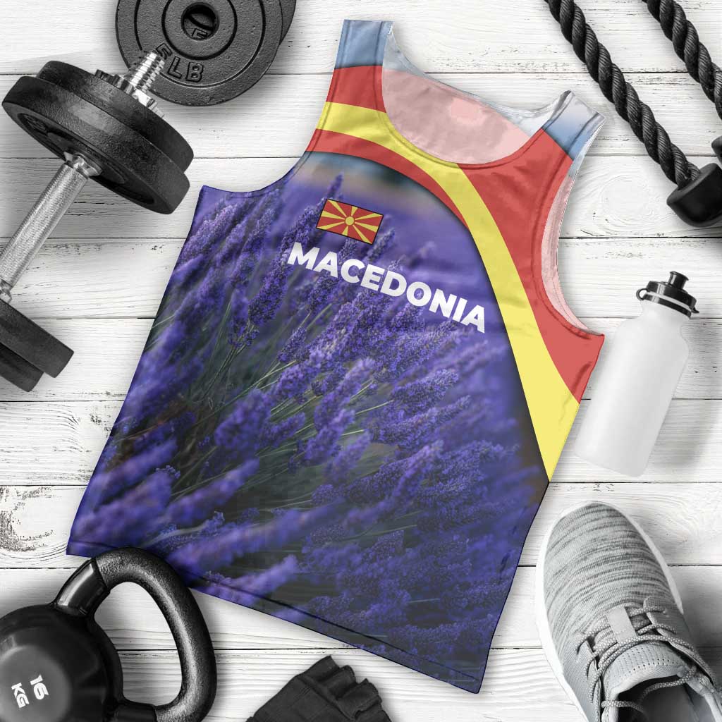Macedonia Men Tank Top with Lavender Field and Bloom Curve Design - Wonder Print Shop