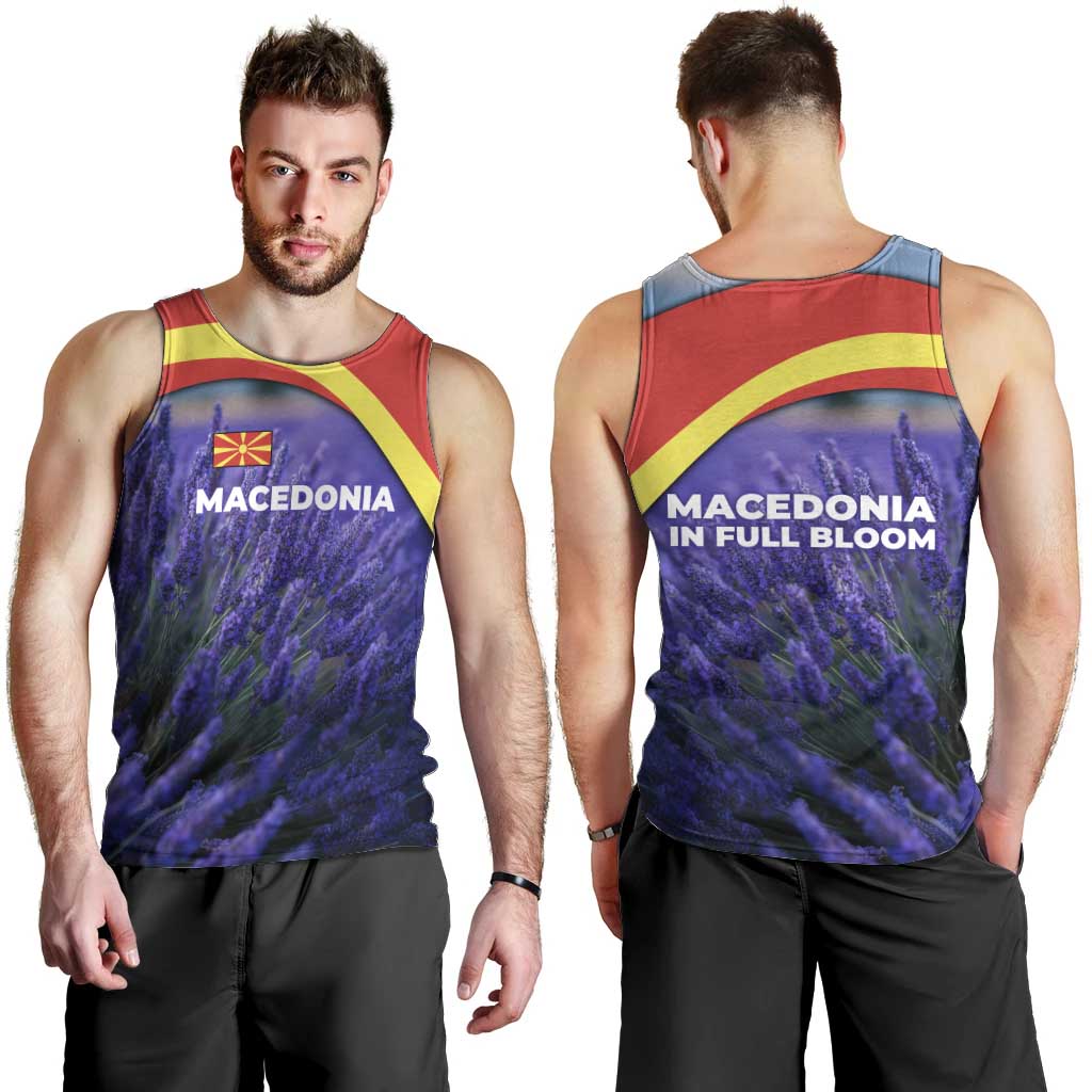 Macedonia Men Tank Top with Lavender Field and Bloom Curve Design - Wonder Print Shop