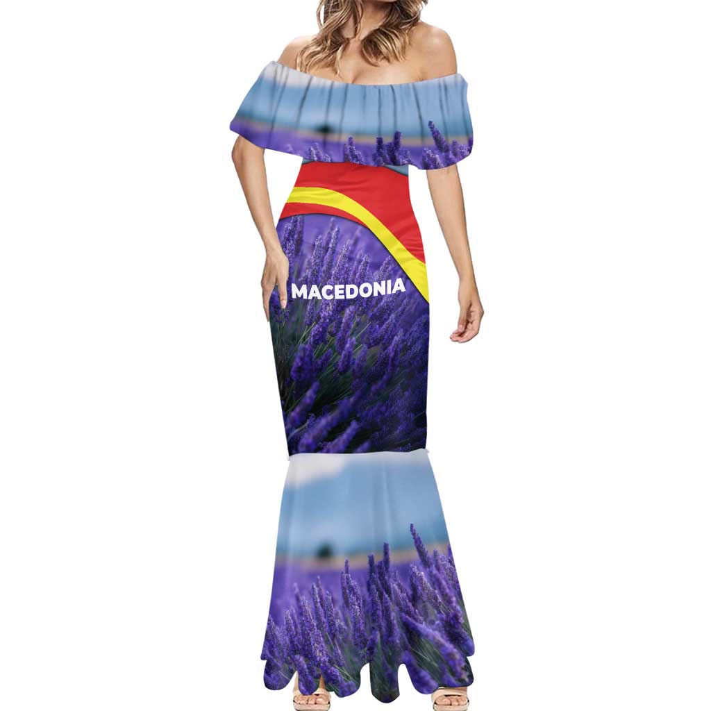 Macedonia Mermaid Dress with Lavender Field and Bloom Curve Design - Wonder Print Shop