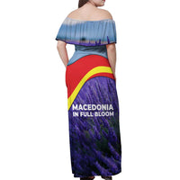 Macedonia Off Shoulder Maxi Dress with Lavender Field and Bloom Curve Design - Wonder Print Shop