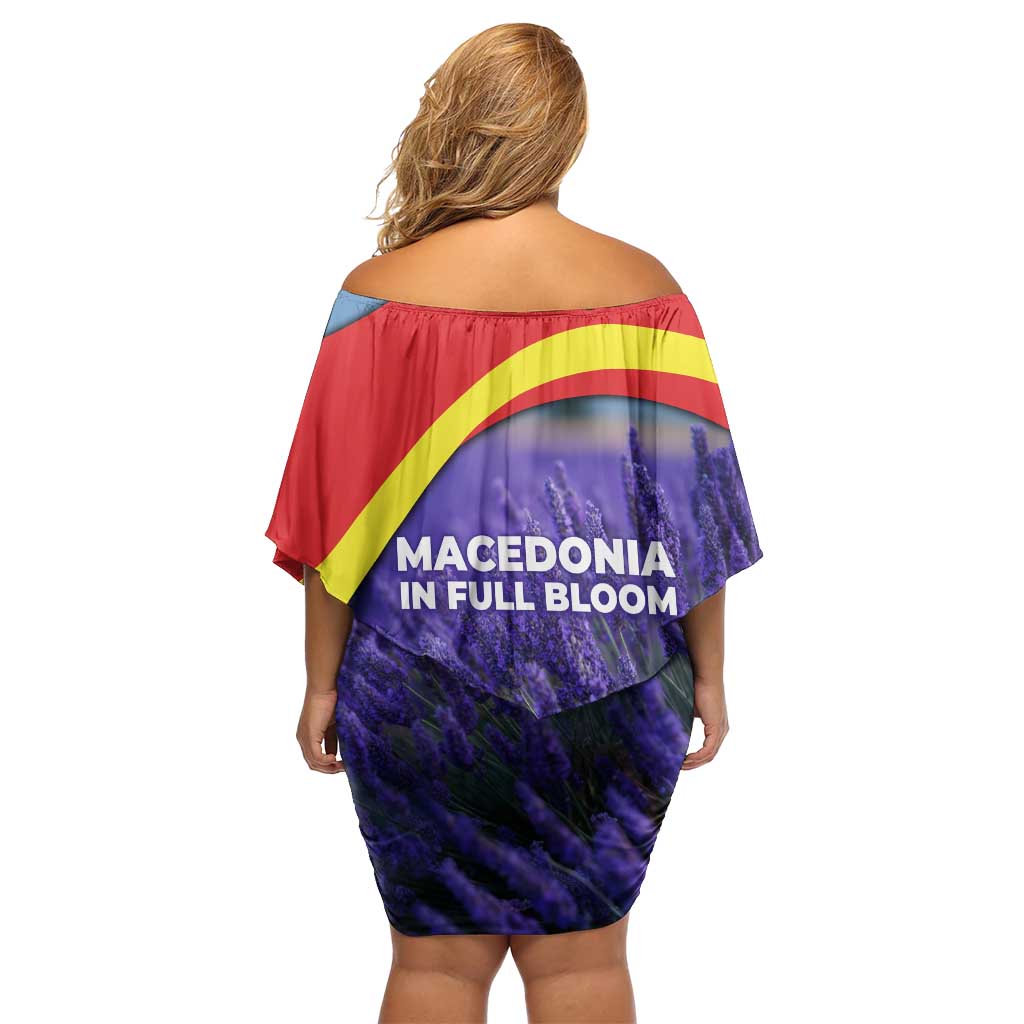 Macedonia Off Shoulder Short Dress with Lavender Field and Bloom Curve Design - Wonder Print Shop