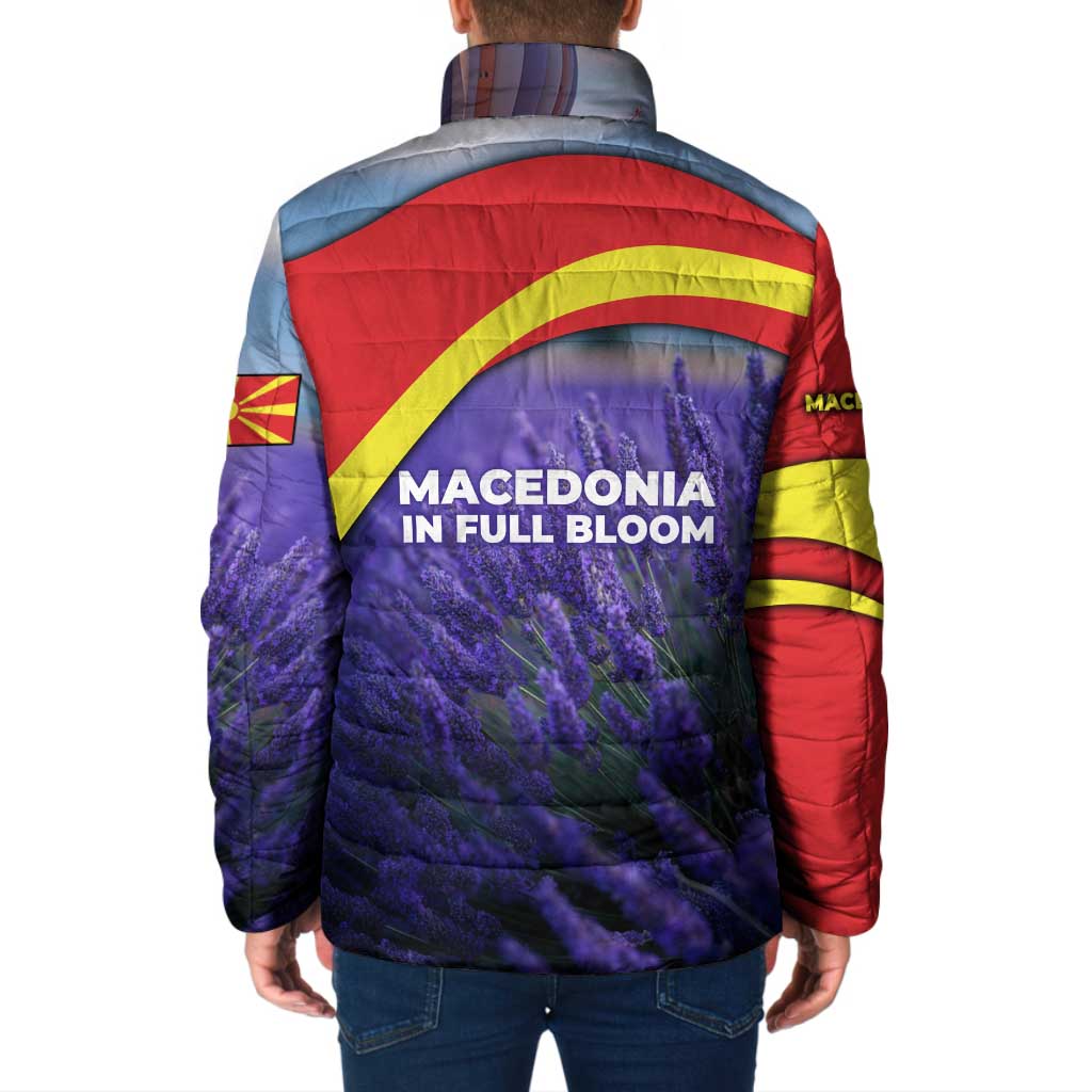 Macedonia Padded Jacket with Lavender Field and Bloom Curve Design - Wonder Print Shop