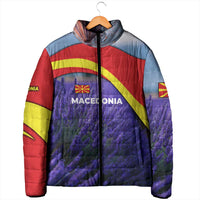Macedonia Padded Jacket with Lavender Field and Bloom Curve Design - Wonder Print Shop