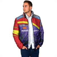 Macedonia Padded Jacket with Lavender Field and Bloom Curve Design - Wonder Print Shop