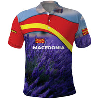 Macedonia Polo Shirt with Lavender Field and Bloom Curve Design - Wonder Print Shop