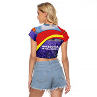 Macedonia Raglan Cropped T Shirt with Lavender Field and Bloom Curve Design - Wonder Print Shop