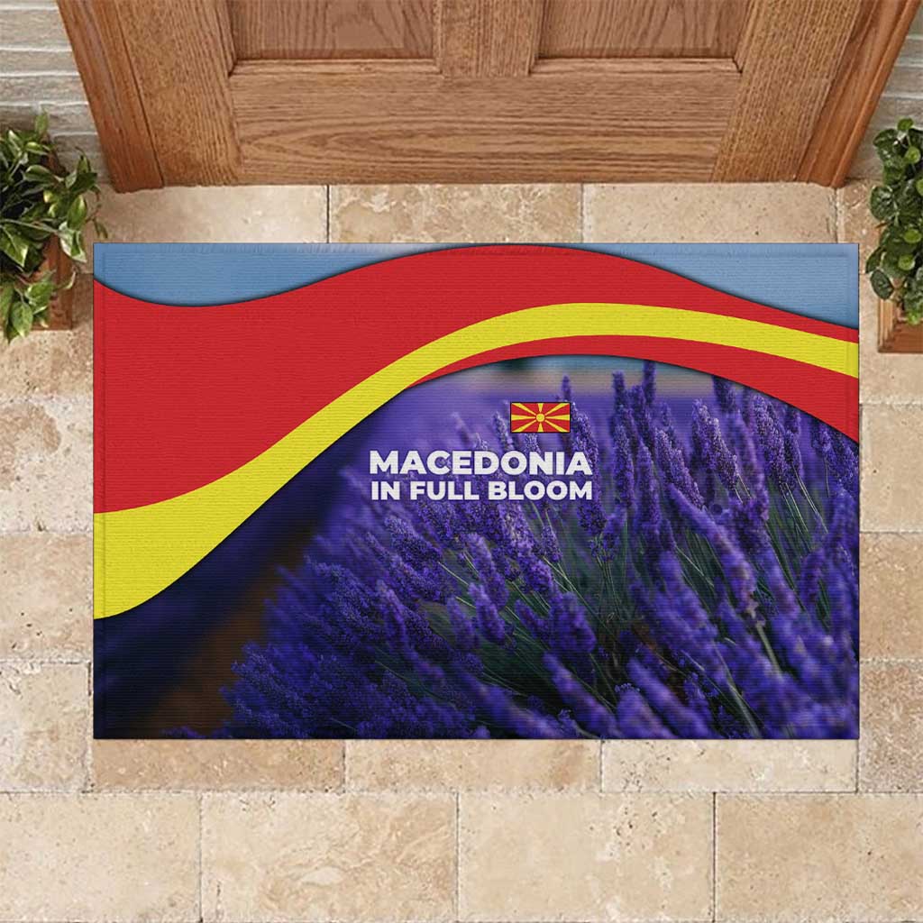 Macedonia Rubber Doormat with Lavender Field and Bloom Curve Design - Wonder Print Shop