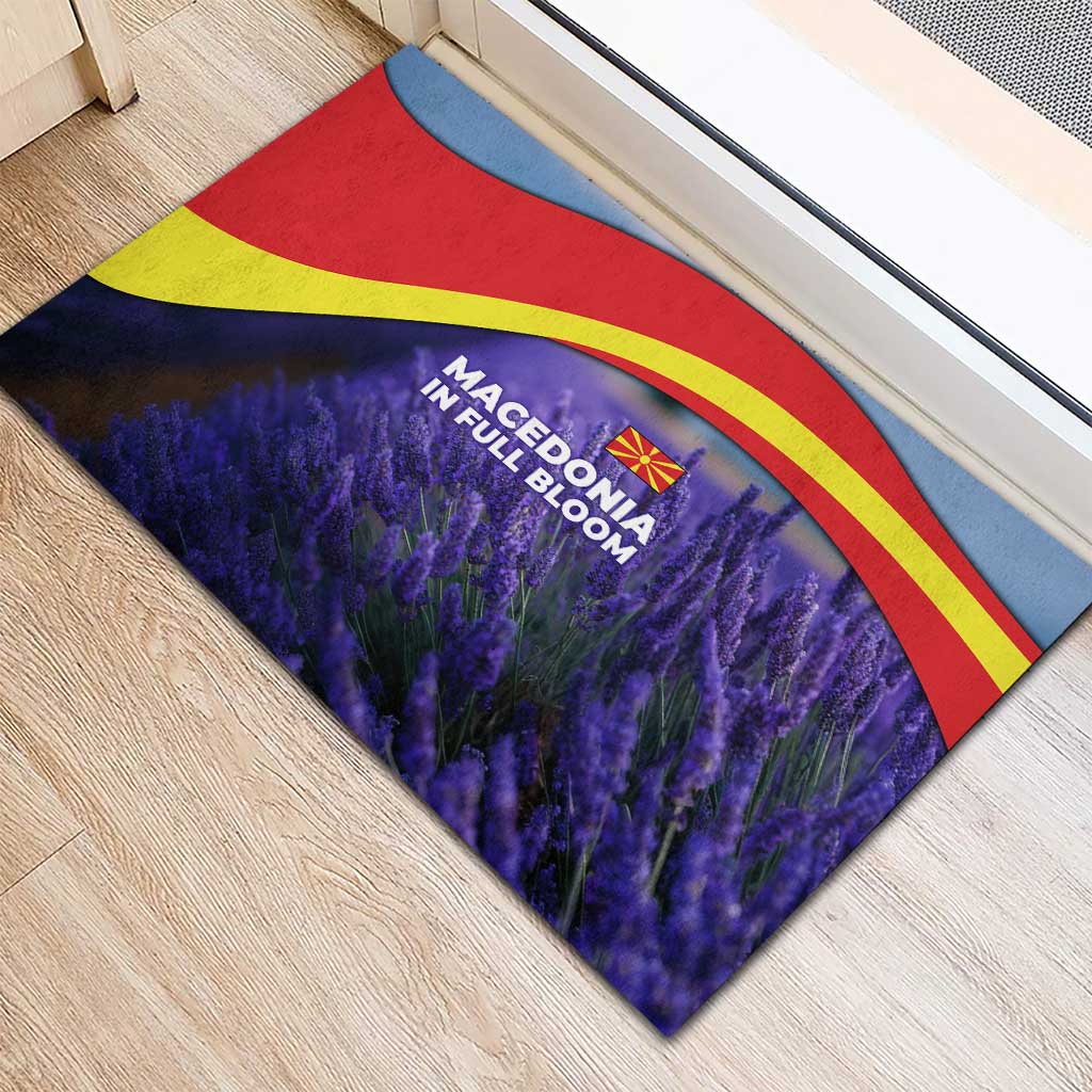 Macedonia Rubber Doormat with Lavender Field and Bloom Curve Design - Wonder Print Shop