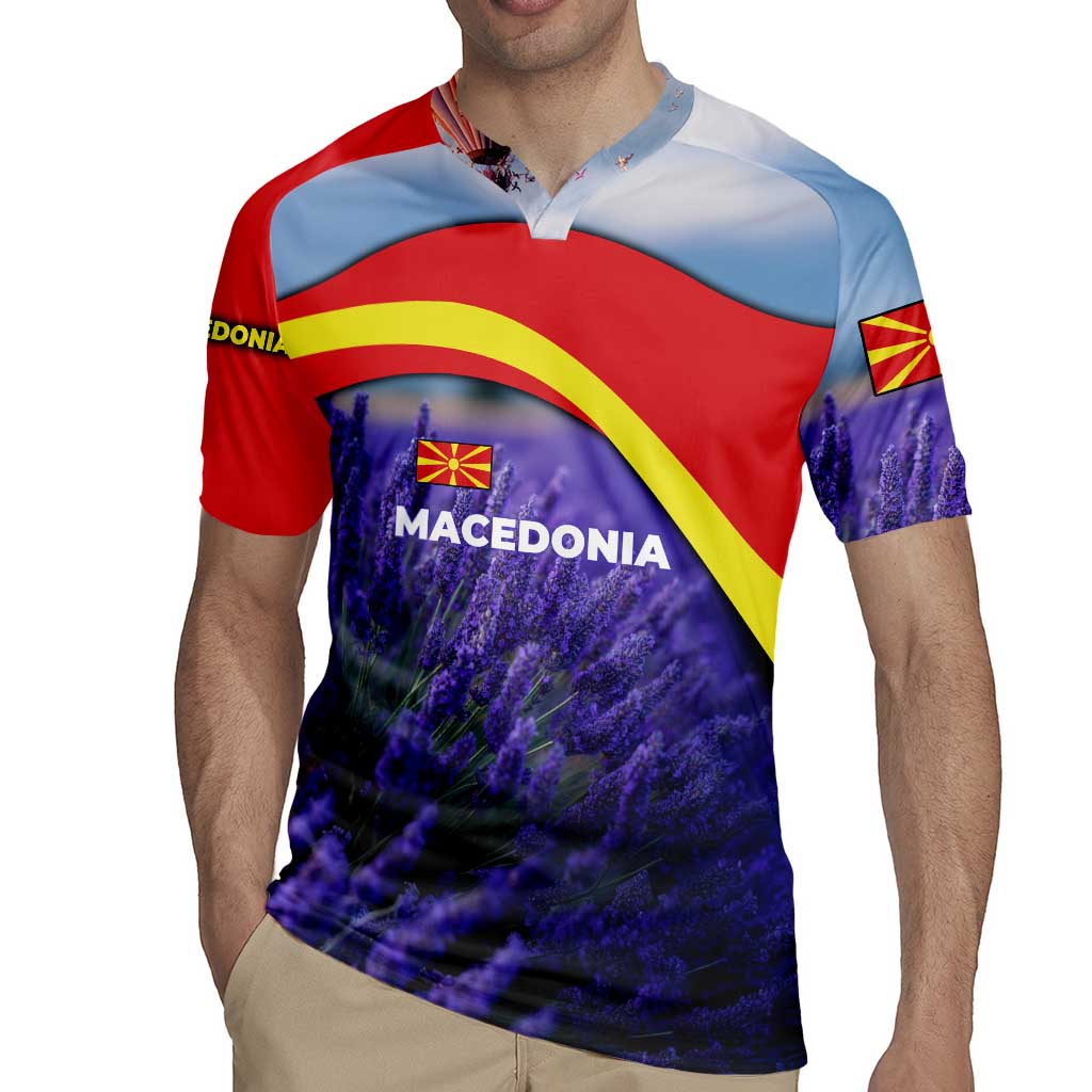 Macedonia Rugby Jersey with Lavender Field and Bloom Curve Design - Wonder Print Shop