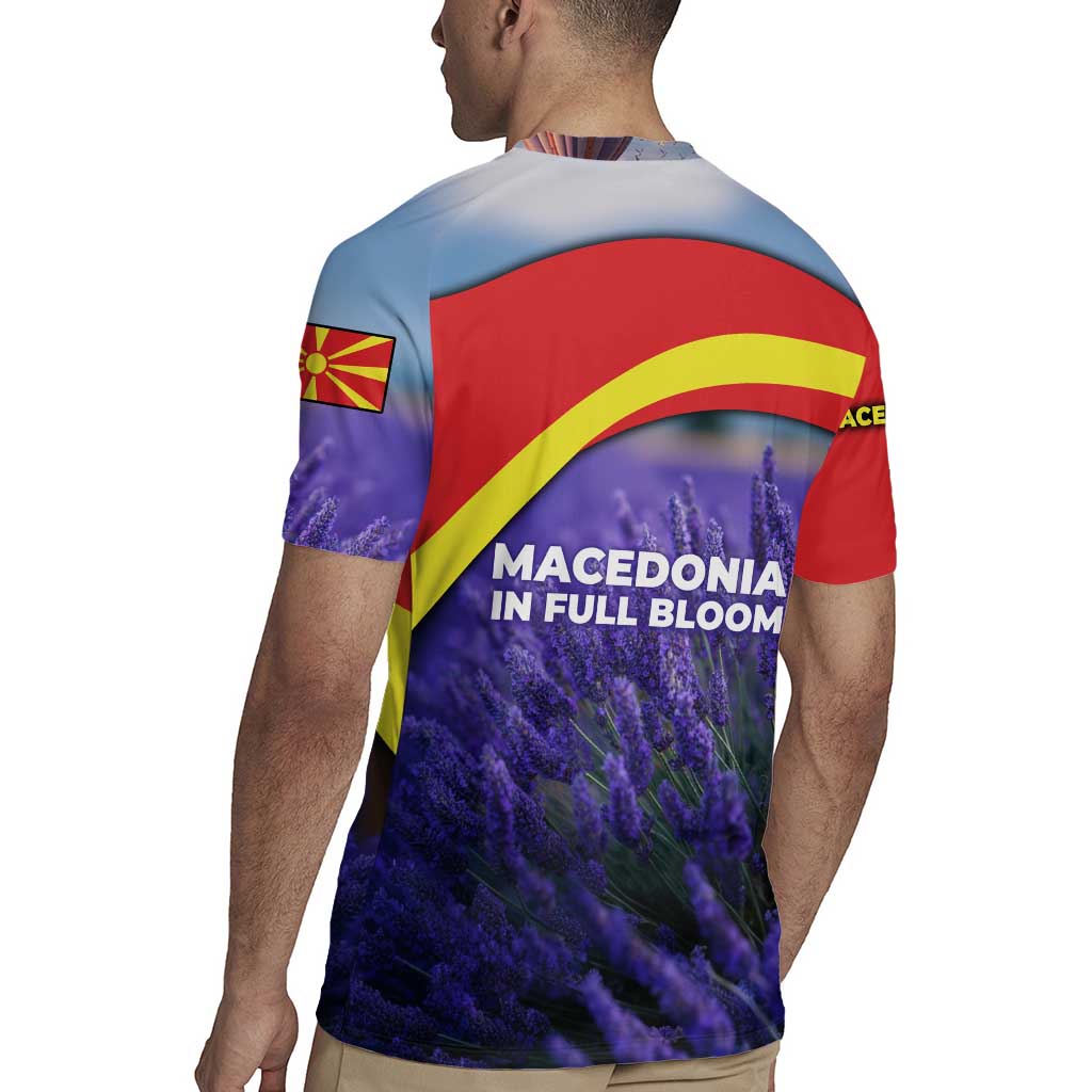 Macedonia Rugby Jersey with Lavender Field and Bloom Curve Design - Wonder Print Shop