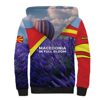 Macedonia Sherpa Hoodie with Lavender Field and Bloom Curve Design - Wonder Print Shop