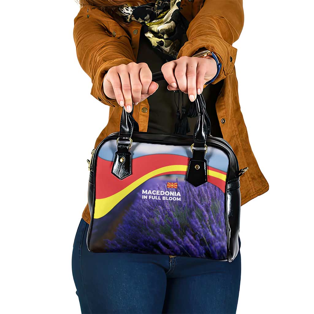 Macedonia Shoulder Handbag with Lavender Field and Bloom Curve Design - Wonder Print Shop