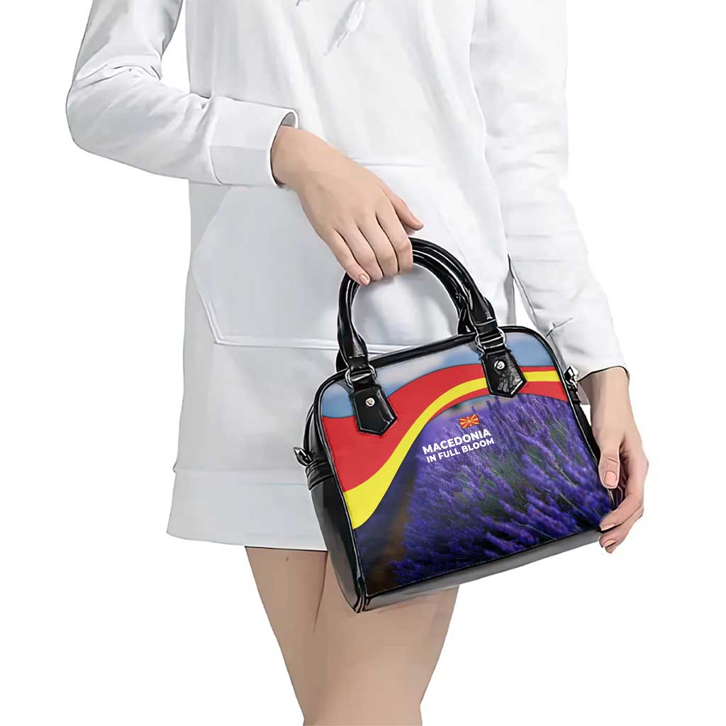 Macedonia Shoulder Handbag with Lavender Field and Bloom Curve Design - Wonder Print Shop