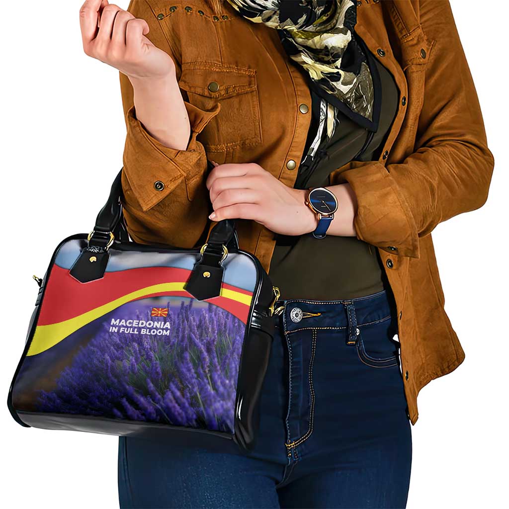 Macedonia Shoulder Handbag with Lavender Field and Bloom Curve Design - Wonder Print Shop