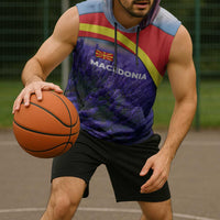 Macedonia Sleeveless Hoodie with Lavender Field and Bloom Curve Design - Wonder Print Shop