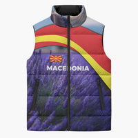 Macedonia Sleeveless Puffer Jacket with Lavender Field and Bloom Curve Design - Wonder Print Shop