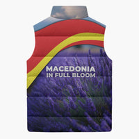 Macedonia Sleeveless Puffer Jacket with Lavender Field and Bloom Curve Design - Wonder Print Shop
