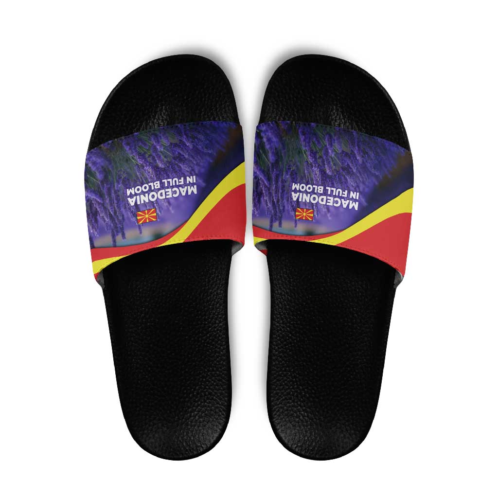 Macedonia Slide Sandals with Lavender Field and Bloom Curve Design - Wonder Print Shop