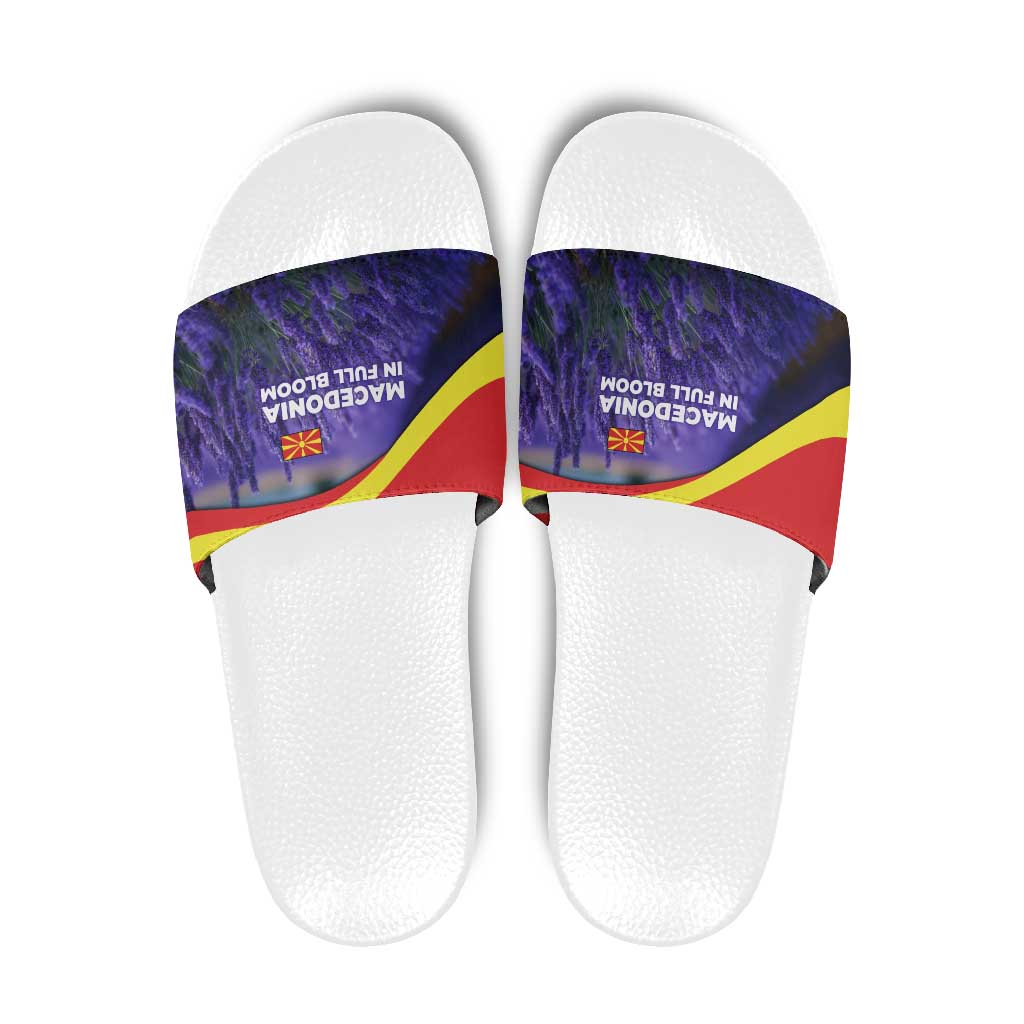 Macedonia Slide Sandals with Lavender Field and Bloom Curve Design - Wonder Print Shop