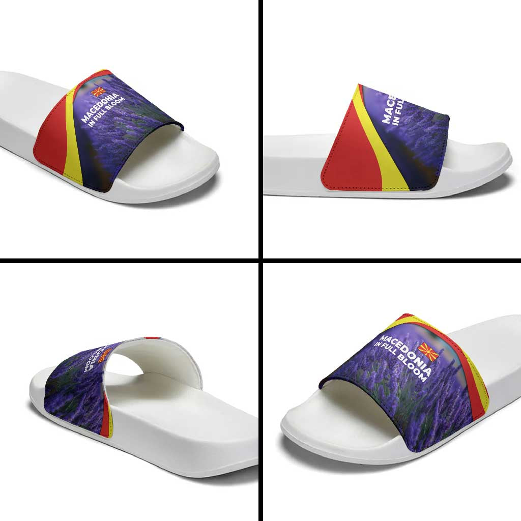 Macedonia Slide Sandals with Lavender Field and Bloom Curve Design - Wonder Print Shop