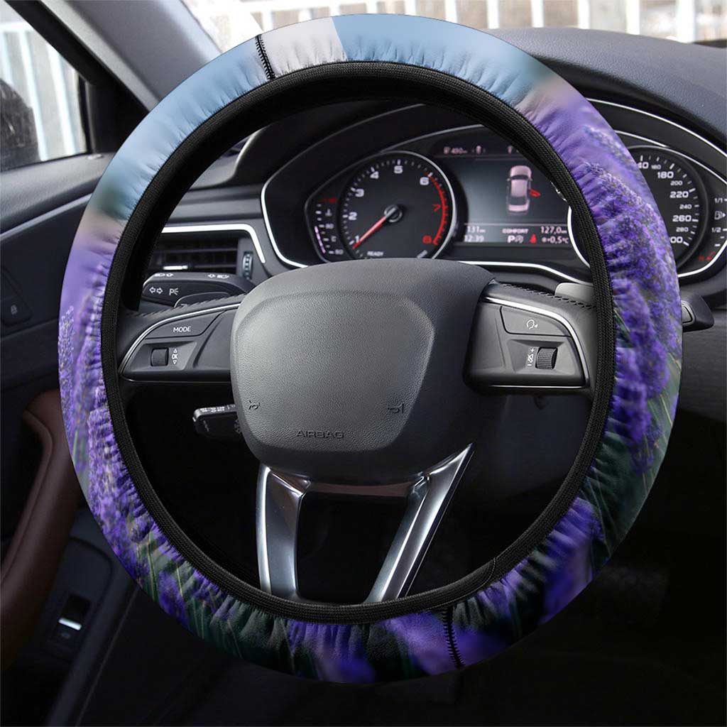 Macedonia Steering Wheel Cover with Lavender Field and Bloom Curve Design - Wonder Print Shop