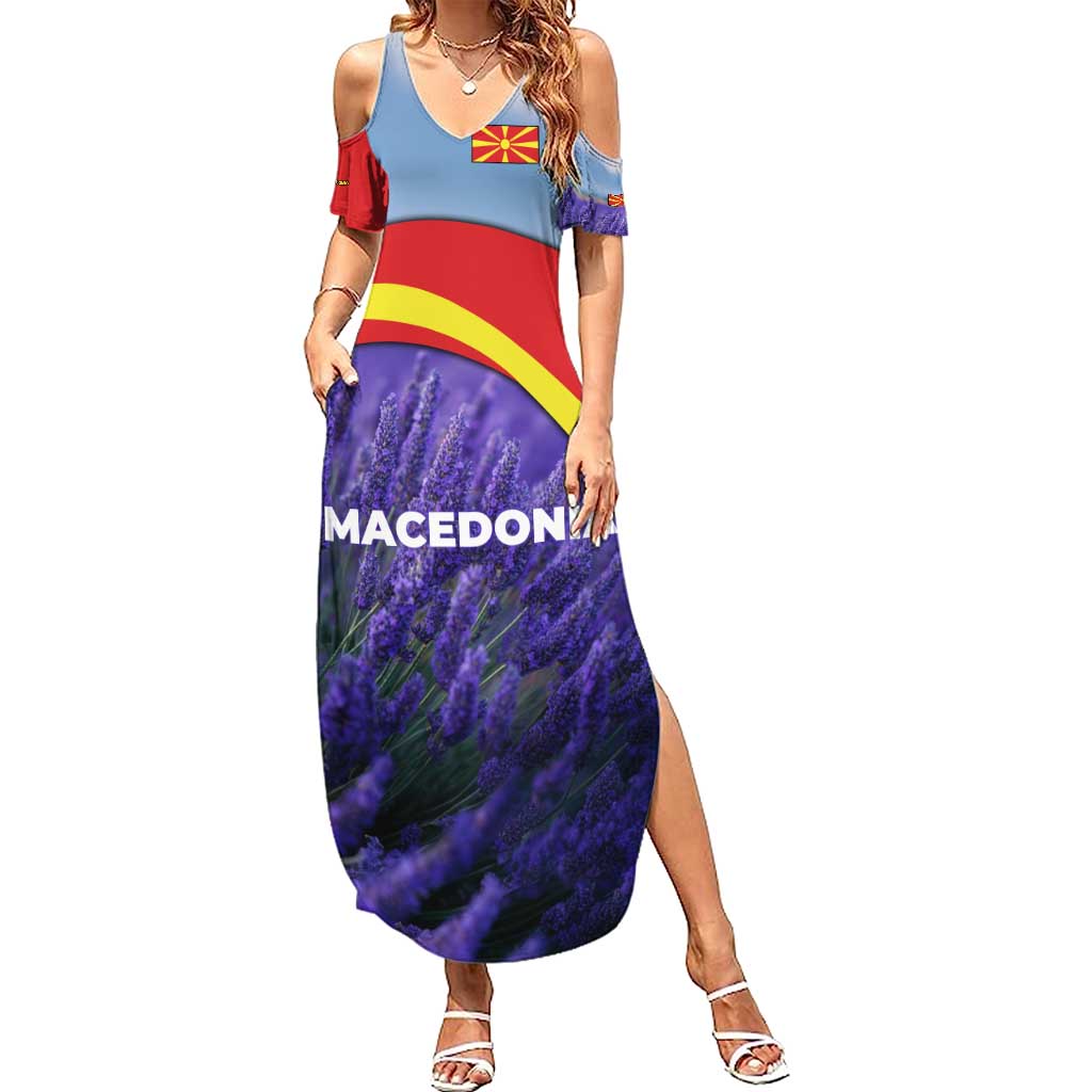 Macedonia Summer Maxi Dress with Lavender Field and Bloom Curve Design - Wonder Print Shop