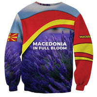 Macedonia Sweatshirt with Lavender Field and Bloom Curve Design - Wonder Print Shop