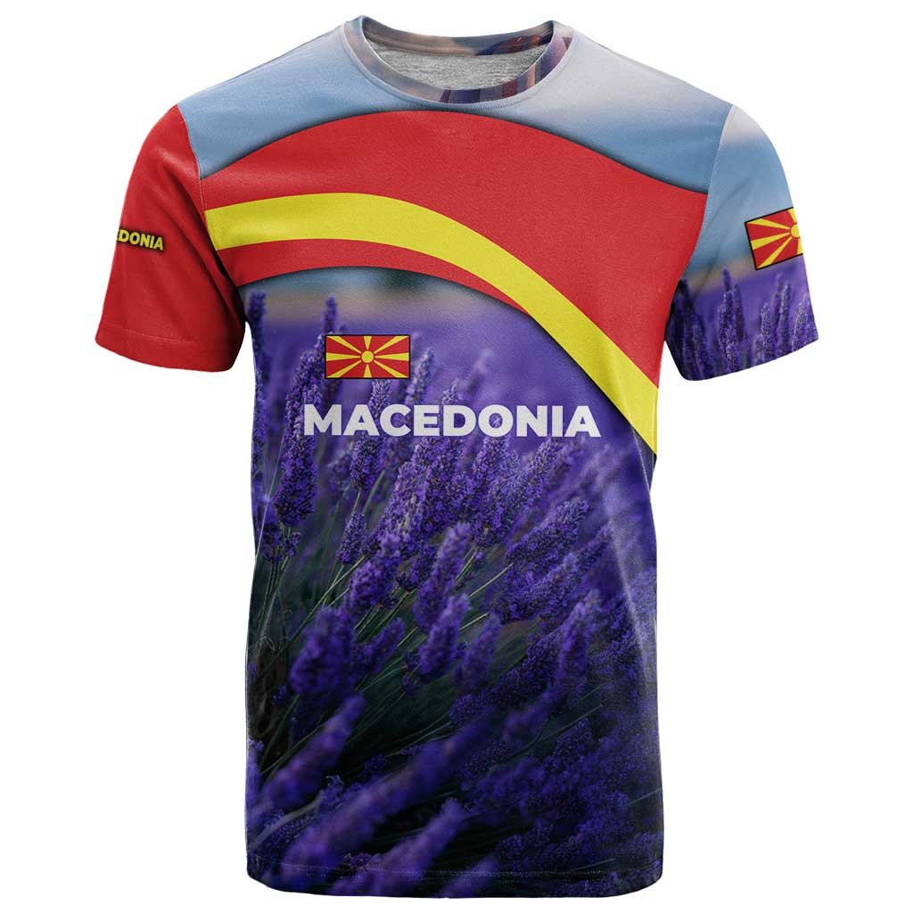 Macedonia T Shirt with Lavender Field and Bloom Curve Design - Wonder Print Shop