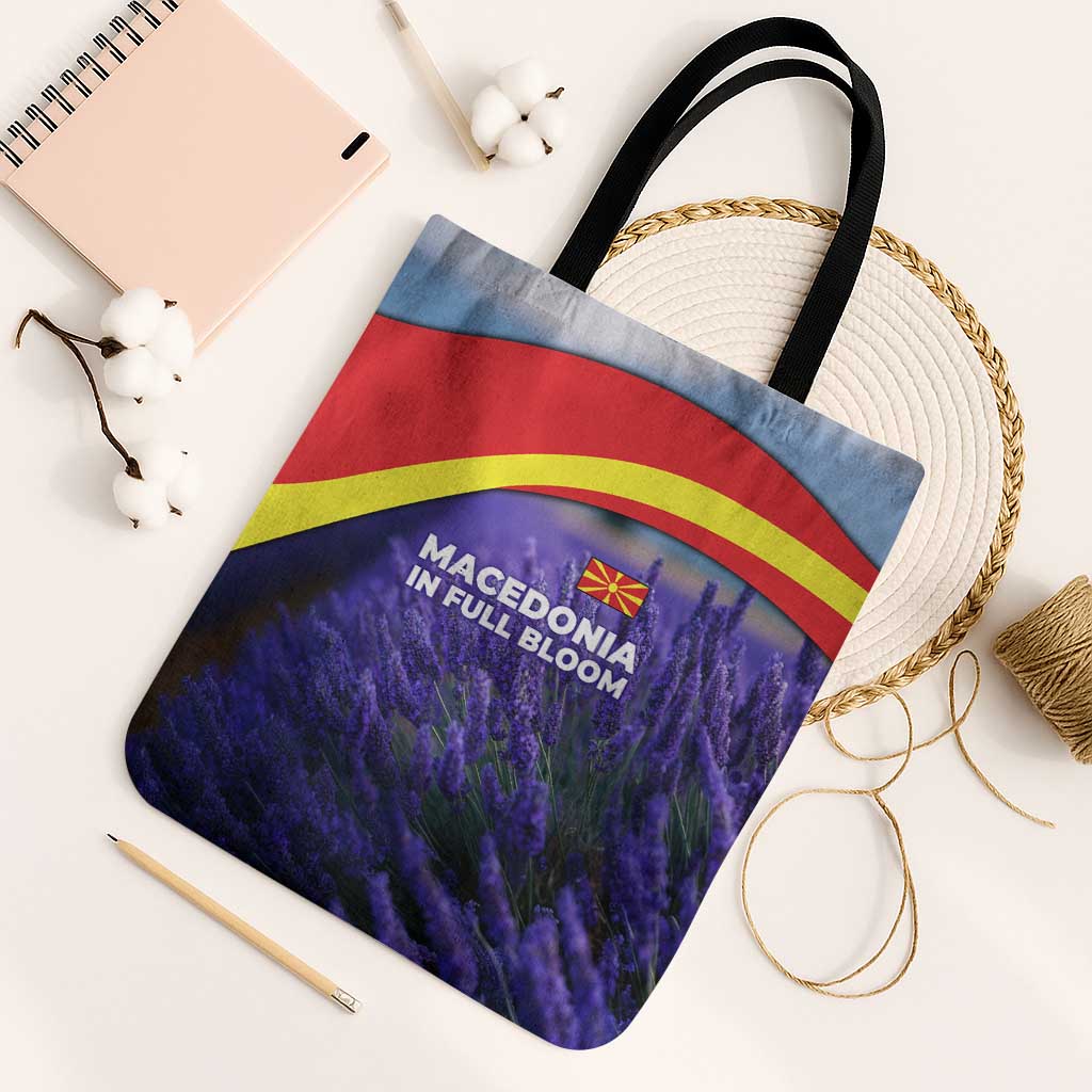 Macedonia Tote Bag with Lavender Field and Bloom Curve Design - Wonder Print Shop