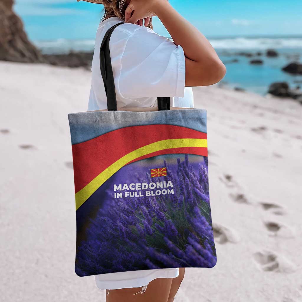 Macedonia Tote Bag with Lavender Field and Bloom Curve Design - Wonder Print Shop
