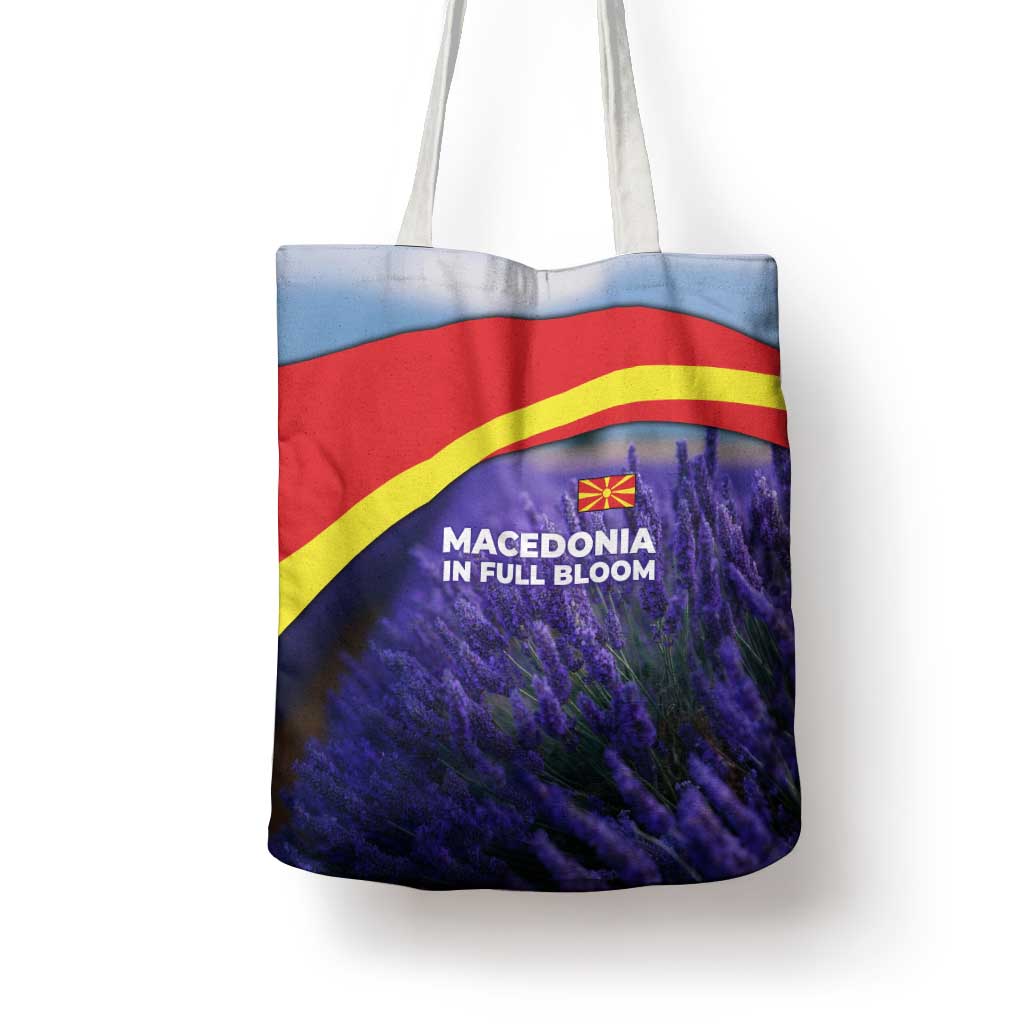 Macedonia Tote Bag with Lavender Field and Bloom Curve Design - Wonder Print Shop