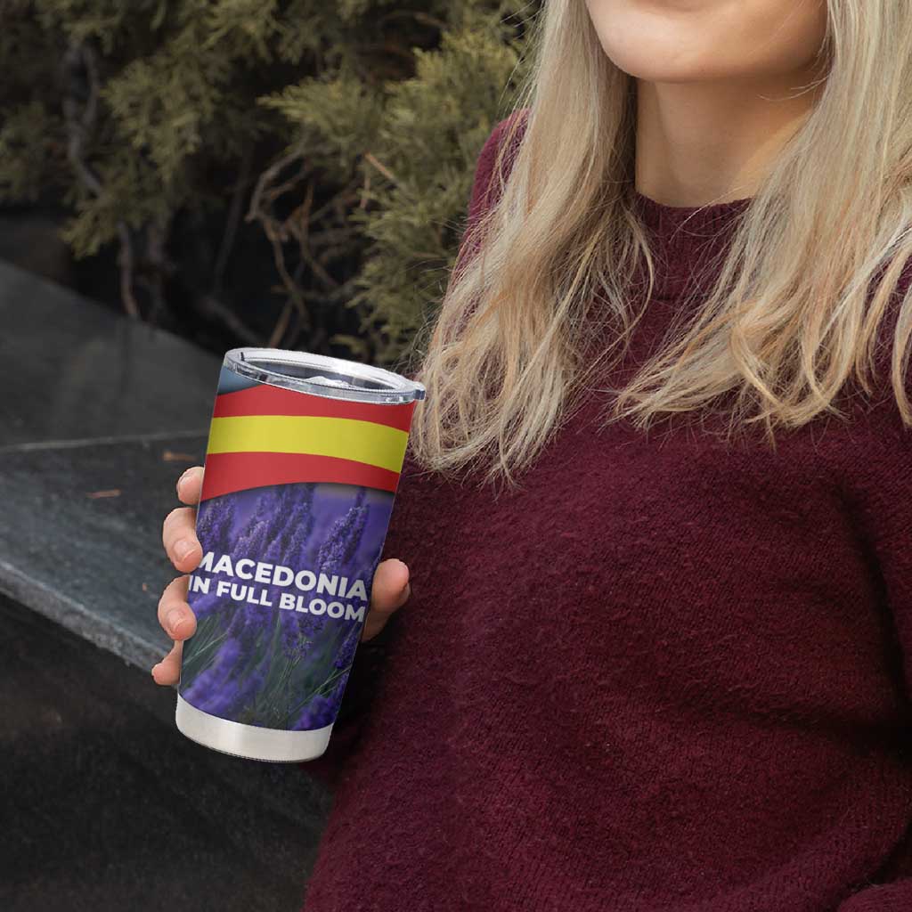 Macedonia Tumbler Cup with Lavender Field and Bloom Curve Design - Wonder Print Shop