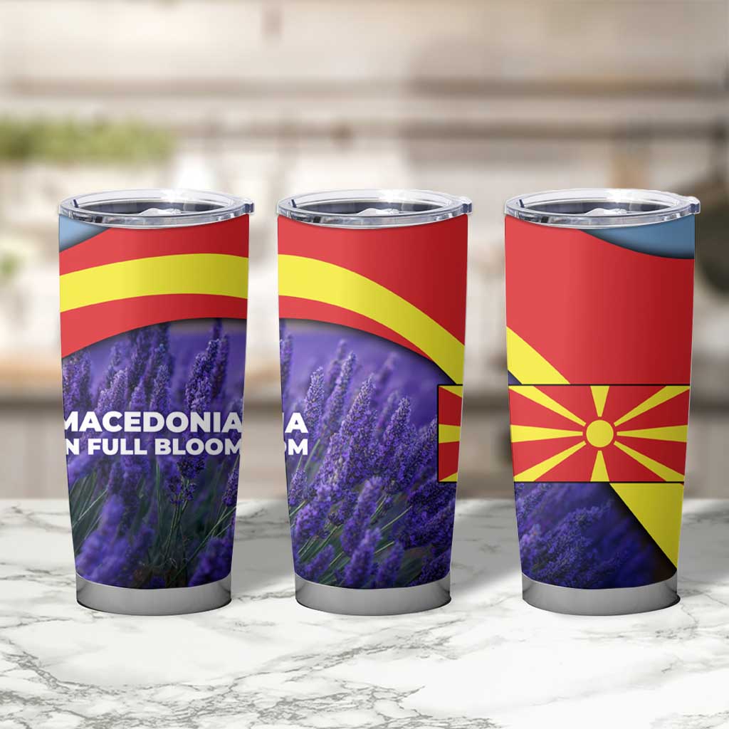Macedonia Tumbler Cup with Lavender Field and Bloom Curve Design - Wonder Print Shop