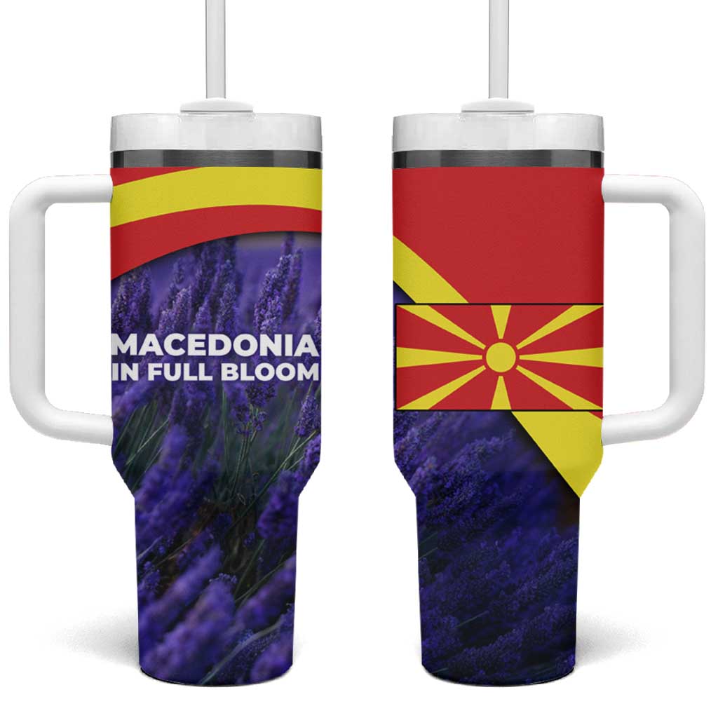 Macedonia Tumbler With Handle with Lavender Field and Bloom Curve Design - Wonder Print Shop