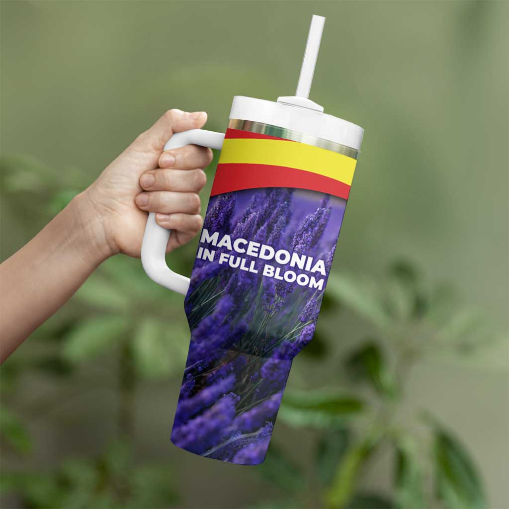 Macedonia Tumbler With Handle with Lavender Field and Bloom Curve Design - Wonder Print Shop