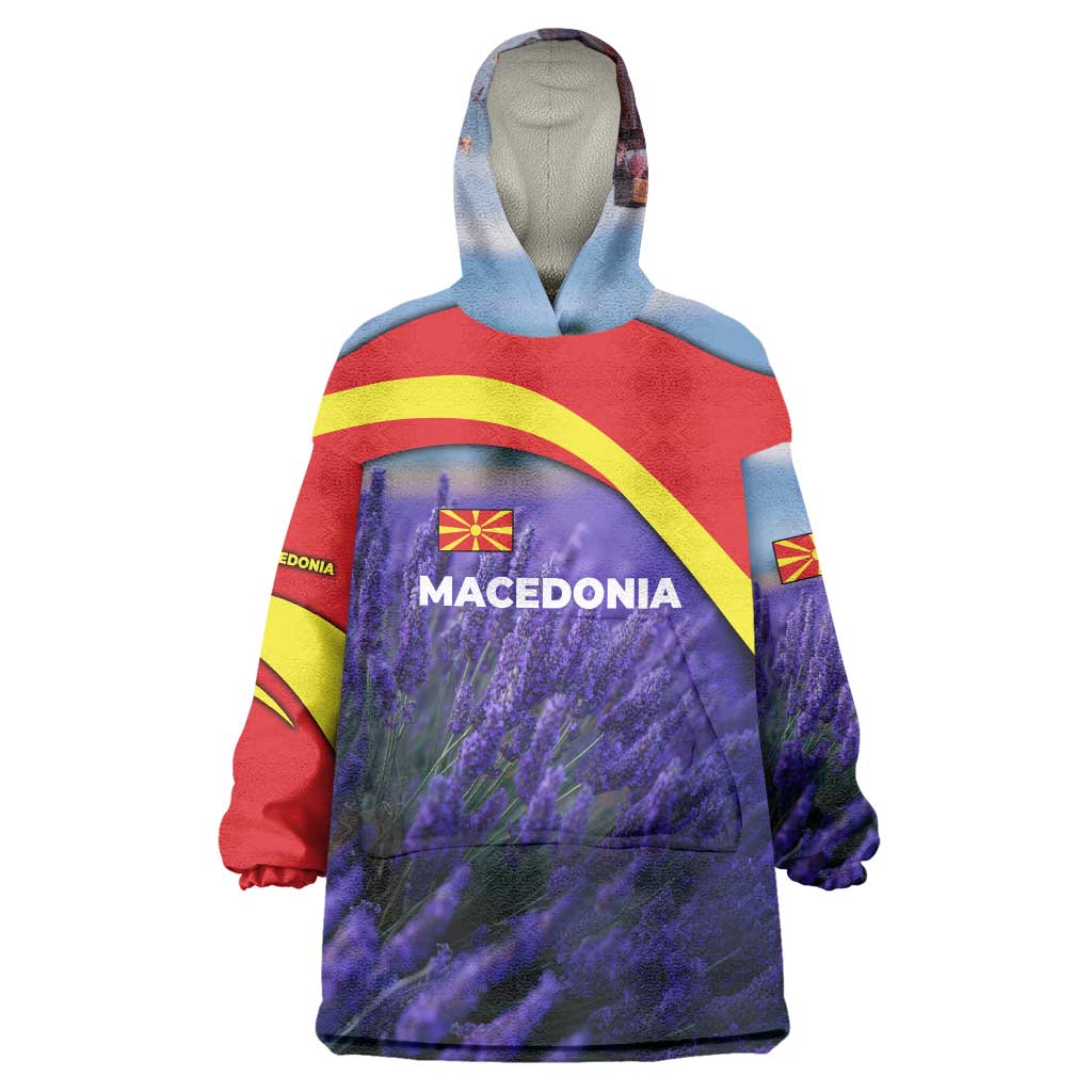 Macedonia Wearable Blanket Hoodie with Lavender Field and Bloom Curve Design - Wonder Print Shop