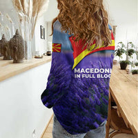 Macedonia Women Casual Shirt with Lavender Field and Bloom Curve Design - Wonder Print Shop