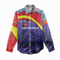 Macedonia Women Casual Shirt with Lavender Field and Bloom Curve Design - Wonder Print Shop