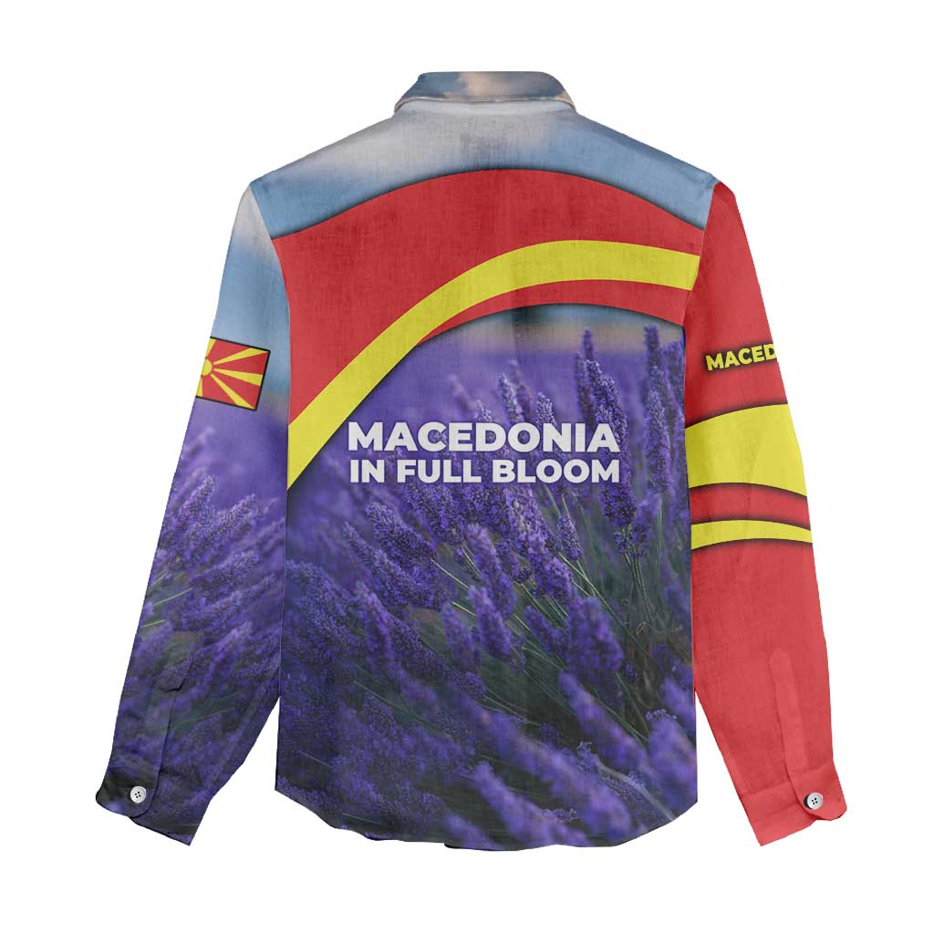 Macedonia Women Casual Shirt with Lavender Field and Bloom Curve Design - Wonder Print Shop