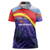 Macedonia Women Polo Shirt with Lavender Field and Bloom Curve Design - Wonder Print Shop